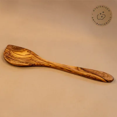 Olivenholz Kochlöffel mit Mulde & Ecke – vielseitig & robust