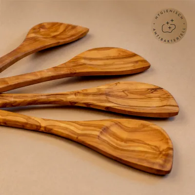 Olivenholz Kochlöffel mit Mulde & Ecke – vielseitig & robust