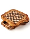 Schachbrett aus Olivenholz mit Schublade und Figuren