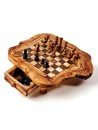 Schachbrett aus Olivenholz mit Schublade und Figuren