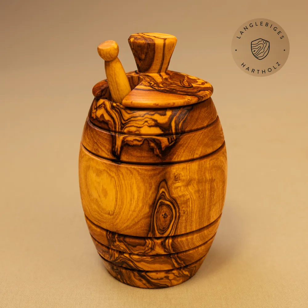 Honigtopf mit Honiglöffel aus Olivenholz – naturbelassen & stilvoll