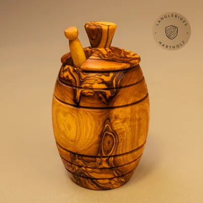 Honigtopf mit Honiglöffel aus Olivenholz – naturbelassen & stilvoll