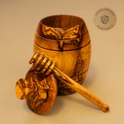 Honigtopf mit Honiglöffel aus Olivenholz – naturbelassen & stilvoll