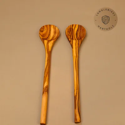 2er Set Kochlöffel aus Olivenholz mit rundem Stiel