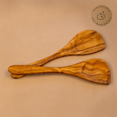 Kochlöffel Set Olivenholz – 2er-Set mit Mulde & Ecke | naturbelassen