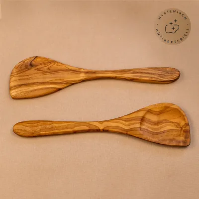 Kochlöffel Set Olivenholz – 2er-Set mit Mulde & Ecke | naturbelassen
