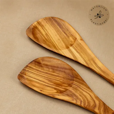 Kochlöffel Set Olivenholz – 2er-Set mit Mulde & Ecke | naturbelassen