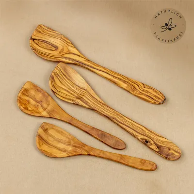 Kochlöffel Set Olivenholz – 2er-Set mit Mulde & Ecke | naturbelassen