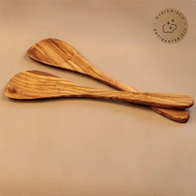 Kochlöffel Set Olivenholz – 2er-Set mit Mulde & Ecke | naturbelassen