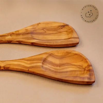 Kochlöffel Set Olivenholz – 2er-Set mit Mulde & Ecke | naturbelassen