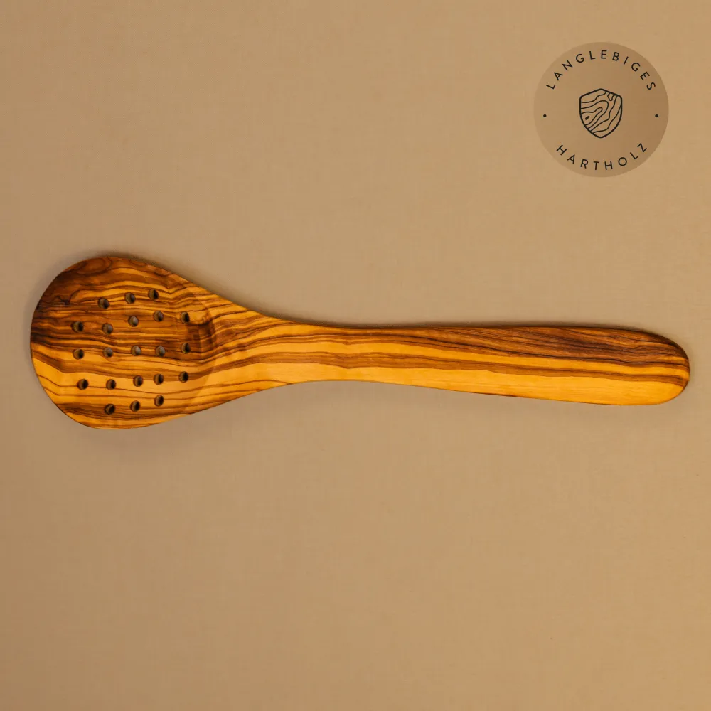 Olivenholz Schaumlöffel – Abseihlöffel robust & handgemacht