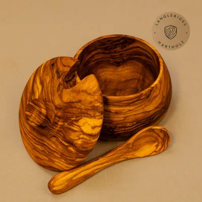 Zuckerdose mit Deckel & Löffel | Olivenholz | Unikat aus Handarbeit