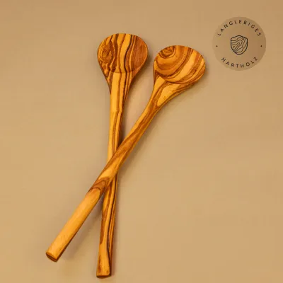 2er Set Kochlöffel aus Olivenholz mit rundem Stiel