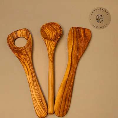 3er Set bestehend aus Pfannenwender, Kochlöffel, Risottolöffel aus Olivenholz