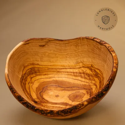 Große Salatschale aus Olivenholz mit Naturrand | rustikal | naturbelassen