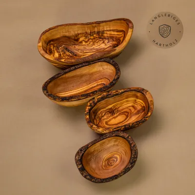 Olivenholz Schale klein länglich mit Naturrand | naturbelassen | 8 – 18 cm