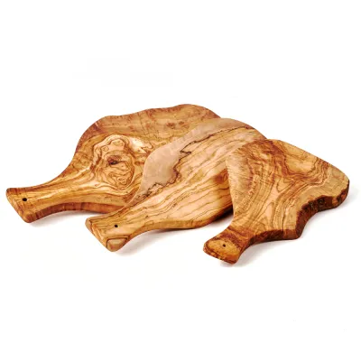 3er-Set Servierbretter Olivenholz mit Griff | rustikale Naturform