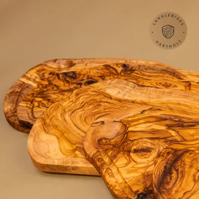 Steakbretter Olivenholz 5er-Set | mit Saftrille & Griff | BBQ-Handwerkskunst