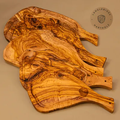 Steakbretter Olivenholz 5er-Set | mit Saftrille & Griff | BBQ-Handwerkskunst