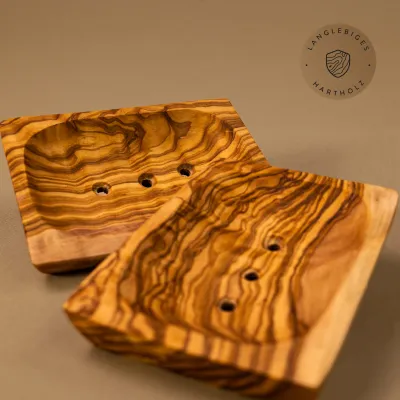 2er Set Seifenschale aus Olivenholz | rechteckig mit Löchern