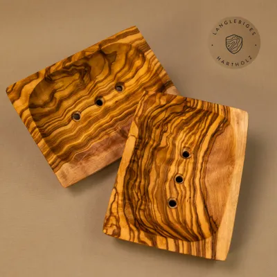 2er Set Seifenschale aus Olivenholz | rechteckig mit Löchern