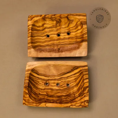 2er Set Seifenschale aus Olivenholz | rechteckig mit Löchern