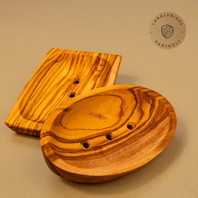 Seifenschalen-Set aus Olivenholz | oval & rechteckig mit Löchern