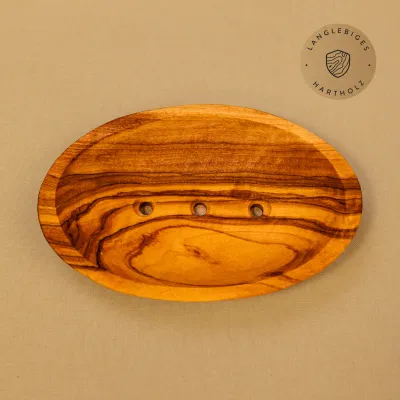 Seifenschalen-Set aus Olivenholz | oval & rechteckig mit Löchern