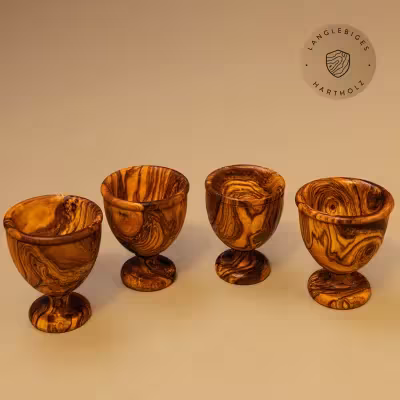 4er-Set Eierbecher aus Olivenholz – klassisch & naturbelassen | handgefertigt