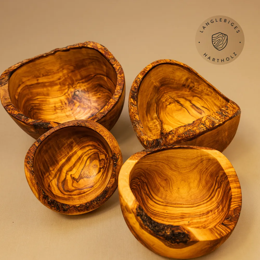 4er Set Schale aus Olivenholz mit Naturrand 12–18 cm