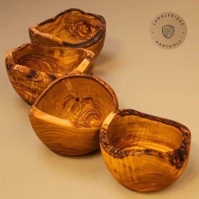 4er Set Schale aus Olivenholz mit Naturrand 12–18 cm