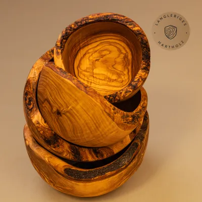 4er Set Schale aus Olivenholz mit Naturrand 12–18 cm