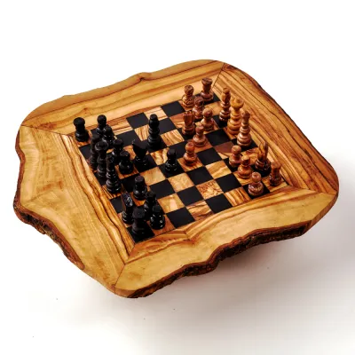 Schachspiel aus Olivenholz incl. Figuren, flach 45 cm x 45 cm