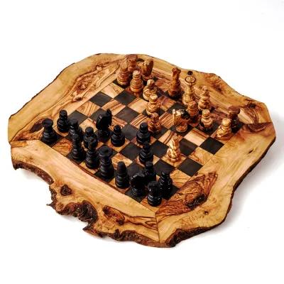 Schachspiel aus Olivenholz incl. Figuren, flach 45 cm x 45 cm