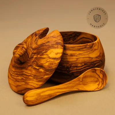 Zuckerdose mit Deckel & Löffel | Olivenholz | Unikat aus Handarbeit