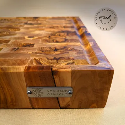 Premium Schneidebrett aus Olivenholz | Stirnholz Mosaik | Handarbeit