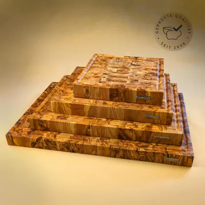 Premium Schneidebrett aus Olivenholz | Stirnholz Mosaik | Handarbeit