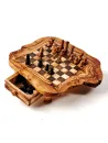 Schachbrett aus Olivenholz mit Schublade und Figuren