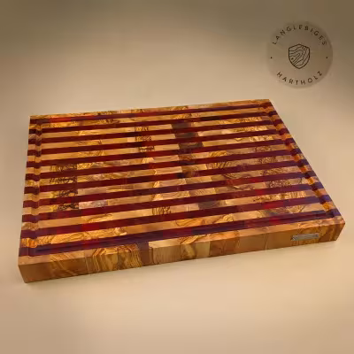 Massives Olivenholz Stirnholz Schneidebrett mit Saftrille | zweifarbig