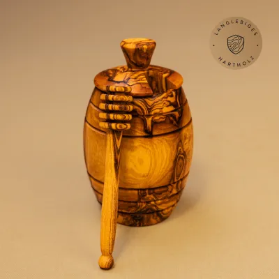 Honigtopf mit Honiglöffel aus Olivenholz – naturbelassen & stilvoll