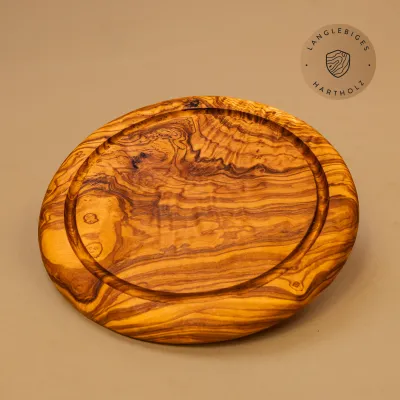 Rundes Schneidebrett aus Olivenholz mit Saftrille | ein Klassiker