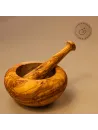 Mörser & Stößel aus Olivenholz mit rundem Rand | modernes Design