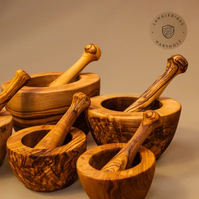 5er-Set Olivenholzmörser mit glattem Rand | Handgemacht & stilvoll