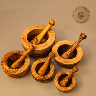 5er-Set Olivenholzmörser mit glattem Rand | Handgemacht & stilvoll