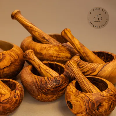 Familienset: 5er-Set Olivenholzmörser mit rundem Rand | handgemacht