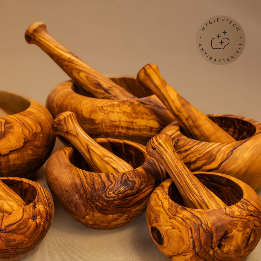 Familienset: 5er-Set Olivenholzmörser mit rundem Rand | handgemacht