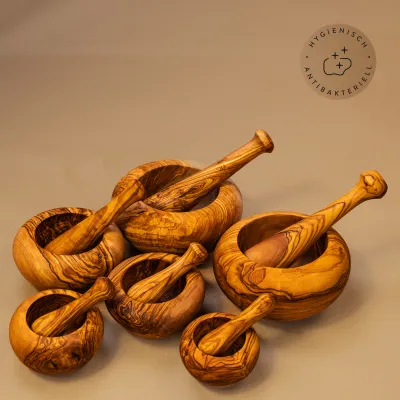 Familienset: 5er-Set Olivenholzmörser mit rundem Rand | handgemacht