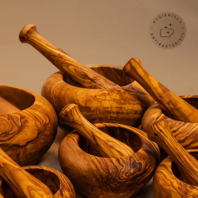 Familienset: 5er-Set Olivenholzmörser mit rundem Rand | handgemacht