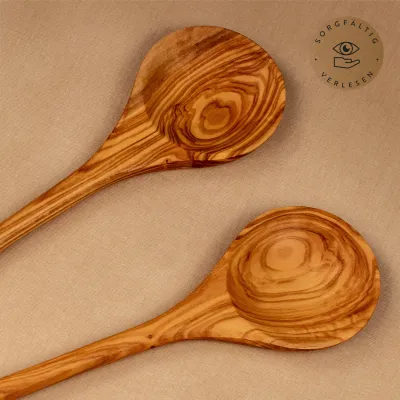 2er Set Kochlöffel aus Olivenholz mit rundem Stiel