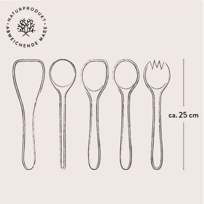 5er Set bestehend aus Salatbesteck, Pfannenwender, Kochlöffel und Löffel mit Mulde /Ecke